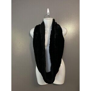 Infinity Scarf Womens One Size Black Faux Fur Knit Reversible Soft Warm Winter